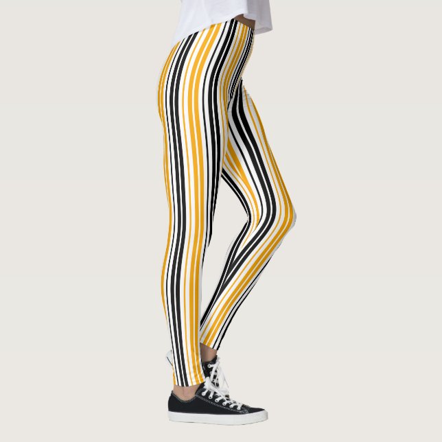 Legging Padrão de Design de Listras Amarelas Pretas e Bran (Direita)