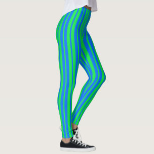 Legging Padrão de Design de Listras Elegantes Azul Verde