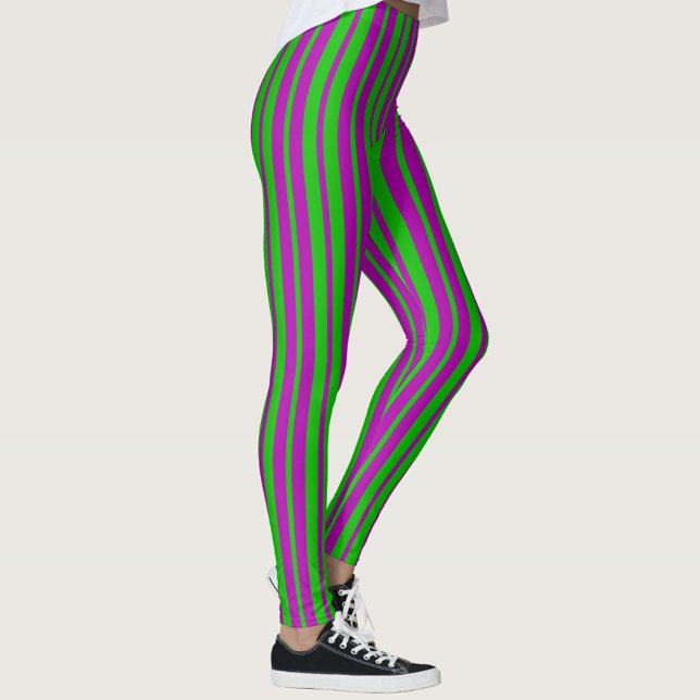 Legging Padrão de Design de Listras Elegantes Roxas e Verd (Criador carregado)
