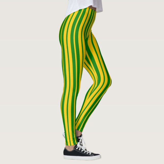 Legging Padrão de Design de Listras Elegantes Verde Amarel (Criador carregado)