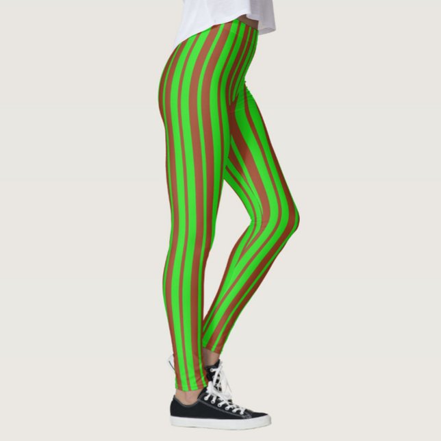 Legging Padrão de Design de Listras Elegantes Verde Marrom (Criador carregado)