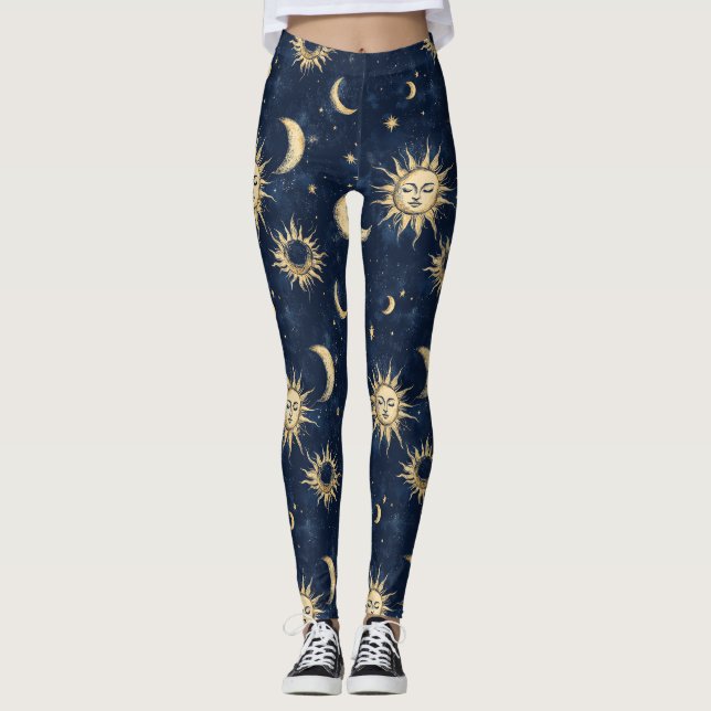Legging Padrão de Design de lua Sun e Crescente (Frente)