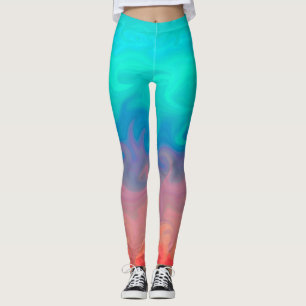 Legging Padrão de design do abstrato azul verde e laranja