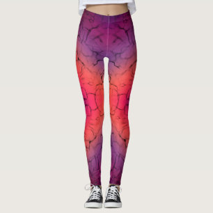 Legging Padrão de design do abstrato preto-e-laranja roxo