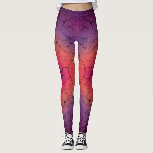Legging Padrão de design do abstrato preto-e-laranja roxo (Frente)