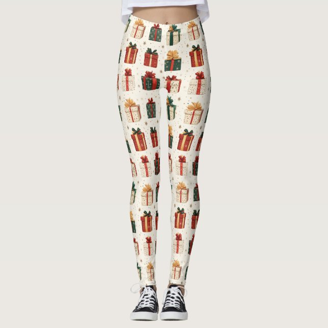 Legging Padrão de Design do presente de Natal Festivo (Frente)