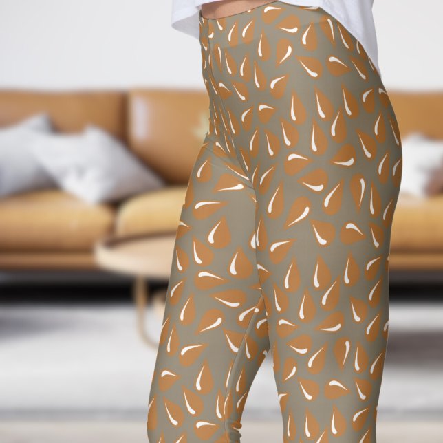 Legging Padrão De Desvio De Trigo Castanho Moderno (Modern Wheat Brown Flick Pattern Leggings)
