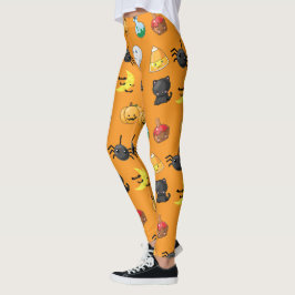 Legging Padrão de Dia das Bruxas Bonito com fundo laranja