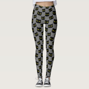 Legging Padrão de Dia das Bruxas de Gato Negro e cinza