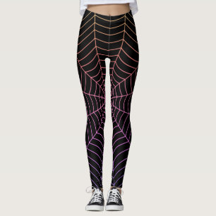 Legging Padrão de Dia das Bruxas de Laranja preto na teia