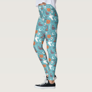 Legging Padrão de Dia das Bruxas de Teal Divertido