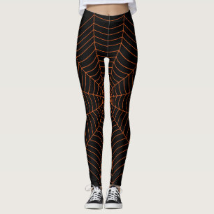 Legging Padrão de Dia das Bruxas na teia da aranha laranja