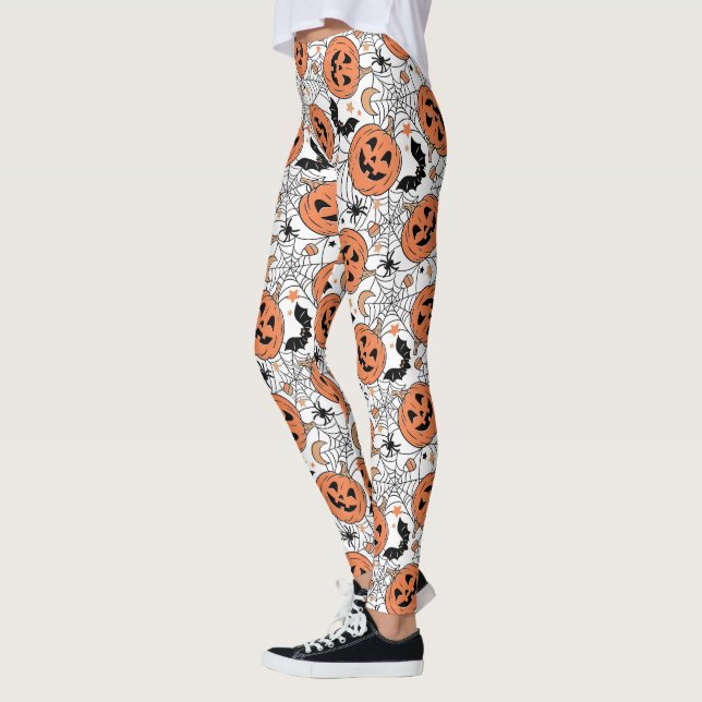 Legging Padrão de Dia das Bruxas Spooky Pumpkin (Esquerda)