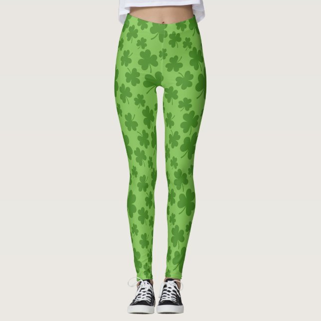 Legging Padrão de Dia de São Patrício Shamrock Clover (Frente)