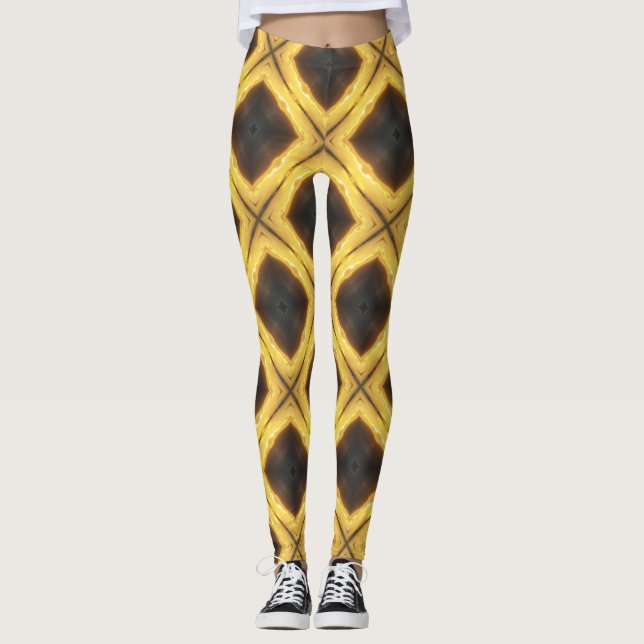 Legging Padrão de Diamante Amarelo e Marrom (Frente)