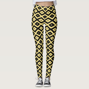 Legging Padrão de diamante amarelo-limão e preto