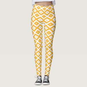Legging Padrão de diamante amarelo sunny e branco