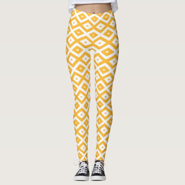 Legging Padrão de diamante amarelo sunny e branco (Frente)