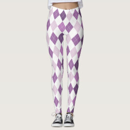 Legging Padrão de diamante branco roxo