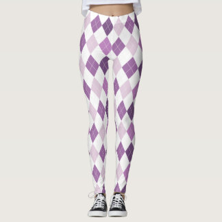 Legging Padrão de diamante branco roxo