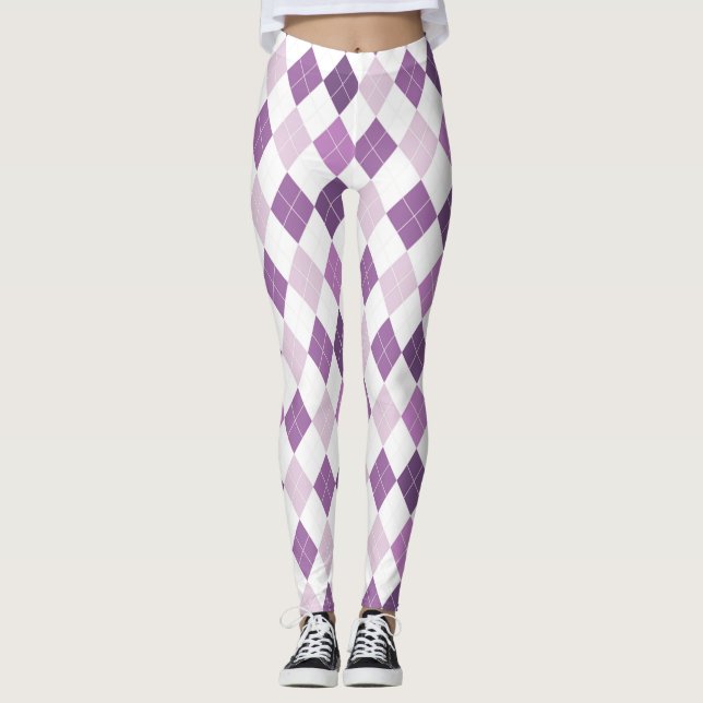 Legging Padrão de diamante branco roxo (Frente)