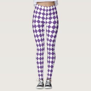 Legging Padrão de diamante com verificação de branco e