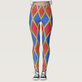 Legging Padrão de diamante de harlequim geométrico vermelh