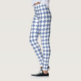 Legging Padrão de Diamante de Harlequin Azul e Branco