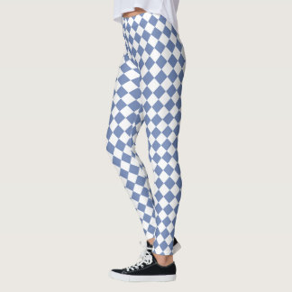 Legging Padrão de Diamante de Harlequin Azul e Branco