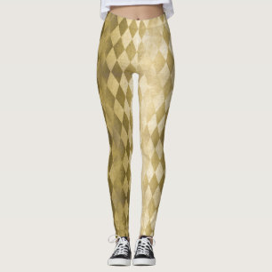 Legging Padrão de Diamante de Harlequin Dourado de Faux Ch
