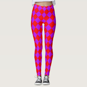 Legging Padrão de Diamante do Verificador Roxo Vermelho