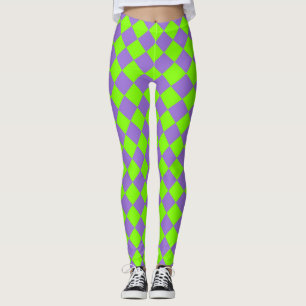 Legging Padrão de Diamante do Verificador Verde Roxo