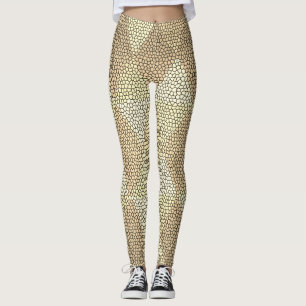 Legging Padrão de Diamante Dourado de Vidro Colorido