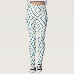 Legging Padrão de Diamante Geométrico Design Azul Náutico