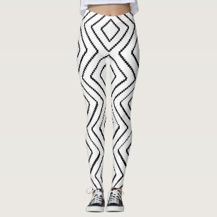 Legging Padrão de diamante geométrico Design preto e branc