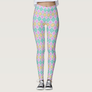 Legging Padrão de Diamante Pequeno Prisma Harlequim Pastel