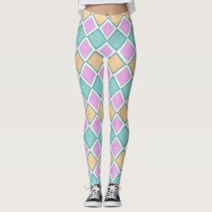 Legging Padrão de Diamante Prisma Harlequim Pastel
