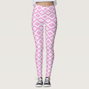 Legging Padrão de diamante rosa e branco