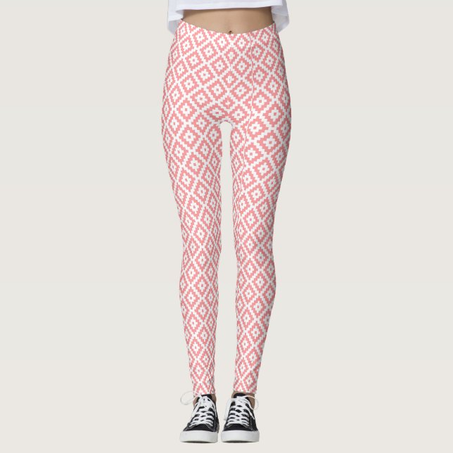Legging Padrão de Diamante Rosa Elegante (Frente)