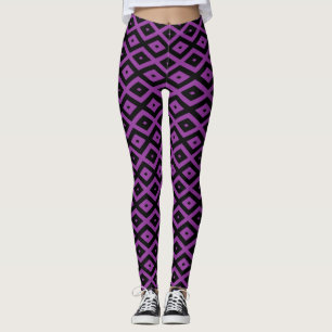 Legging Padrão de diamante roxo e preto