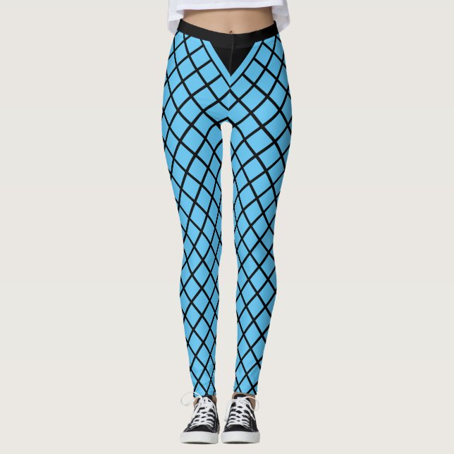 Legging Padrão de Diamante Turquesa e Preto (Frente)
