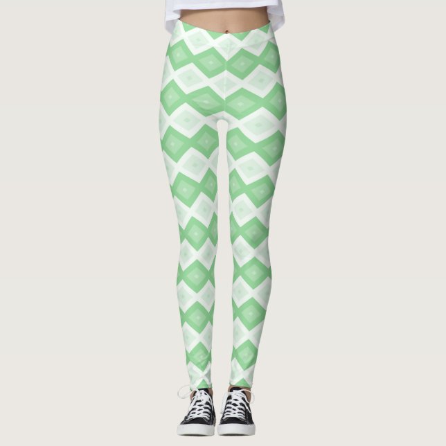 Legging Padrão de diamante verde da maçã (Frente)
