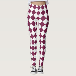 Legging Padrão de Diamante Xadrez Branco Borgonha