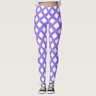 Legging Padrão de Diamante Xadrez Branco Roxo