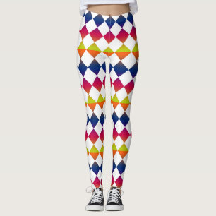 Legging Padrão de Diamante Xadrez Colorido