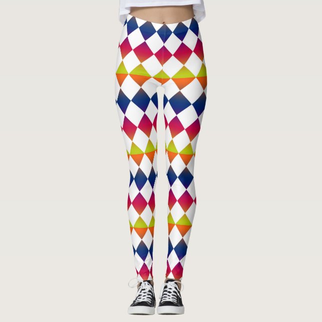 Legging Padrão de Diamante Xadrez Colorido (Frente)