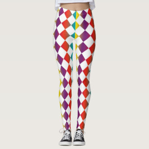 Legging Padrão de Diamante Xadrez Colorido