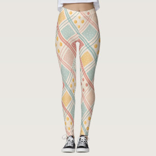 Legging Padrão de Diamante Xadrez de Terracota de Meados d