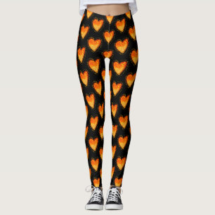 Legging Padrão de Dias de os namorados de Coração Laranja