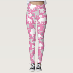 Legging Padrão de Dino da cinza L Rosa BG